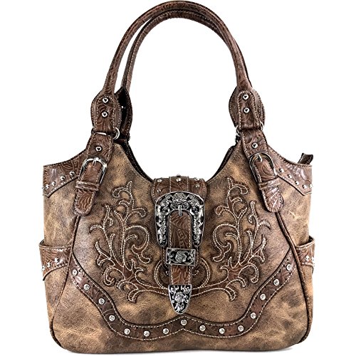 Justin West Western Studded Rhinestone Buckle Laser Cut Studded Shoulder Tote Handbag Purse Wristlet Wallet2
