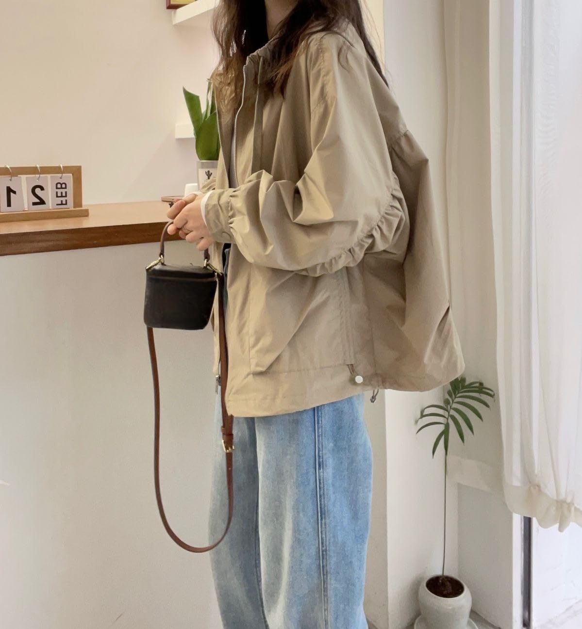 Gabardina con Capucha para Mujer, Chaqueta Corta Informal con Cremallera, Cortavientos De Moda De Otoño, Abrigo Holgado De Gran Tamaño A Prueba De Viento, Chaqueta Deportiva Ligera E Informal.