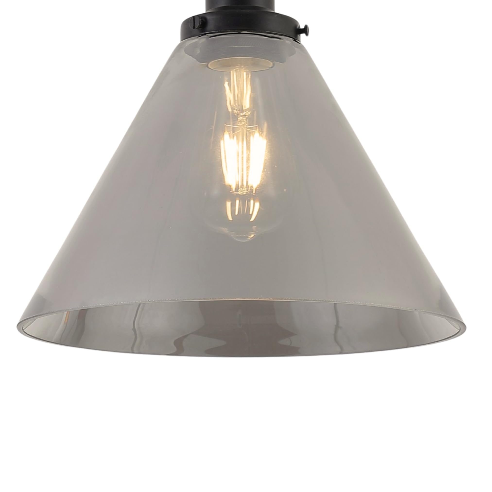 Vintage Glass Pyramid Lampshade with Black Shade Ring That Sits on top - Smoked Glass