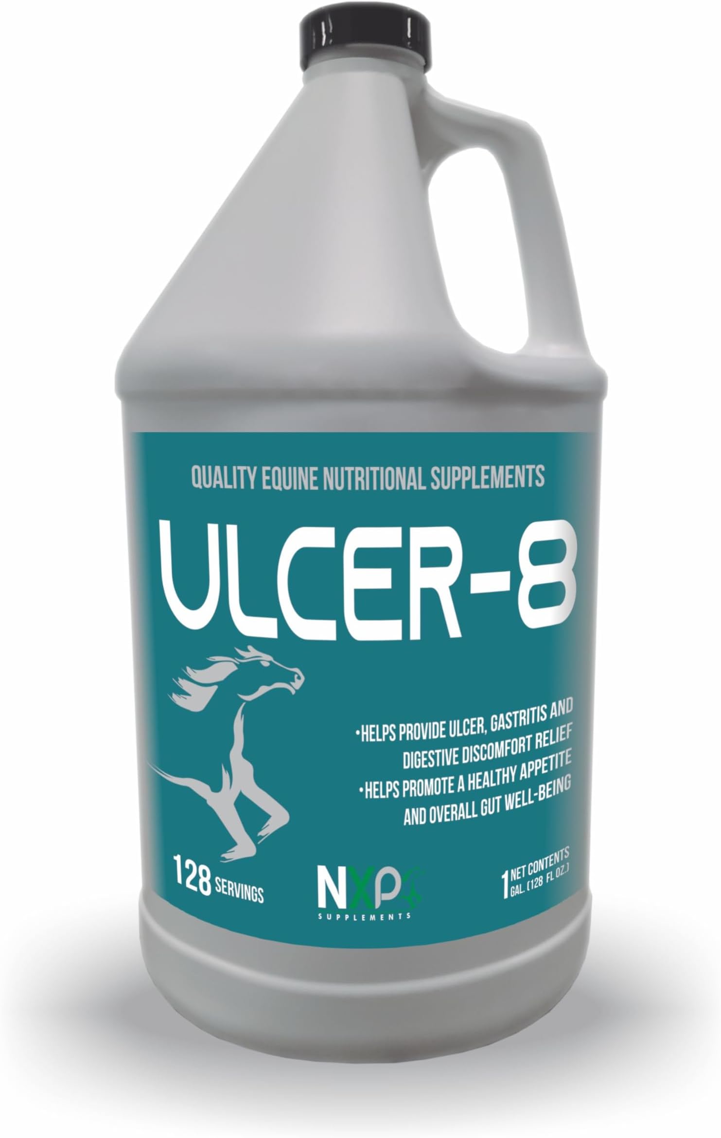 Ulcer-8 - Ulcer Gastritis & Colic Relief Appetite Digestion Supplement for Horses by NXP Supplements - 1 Gallon (128 oz)