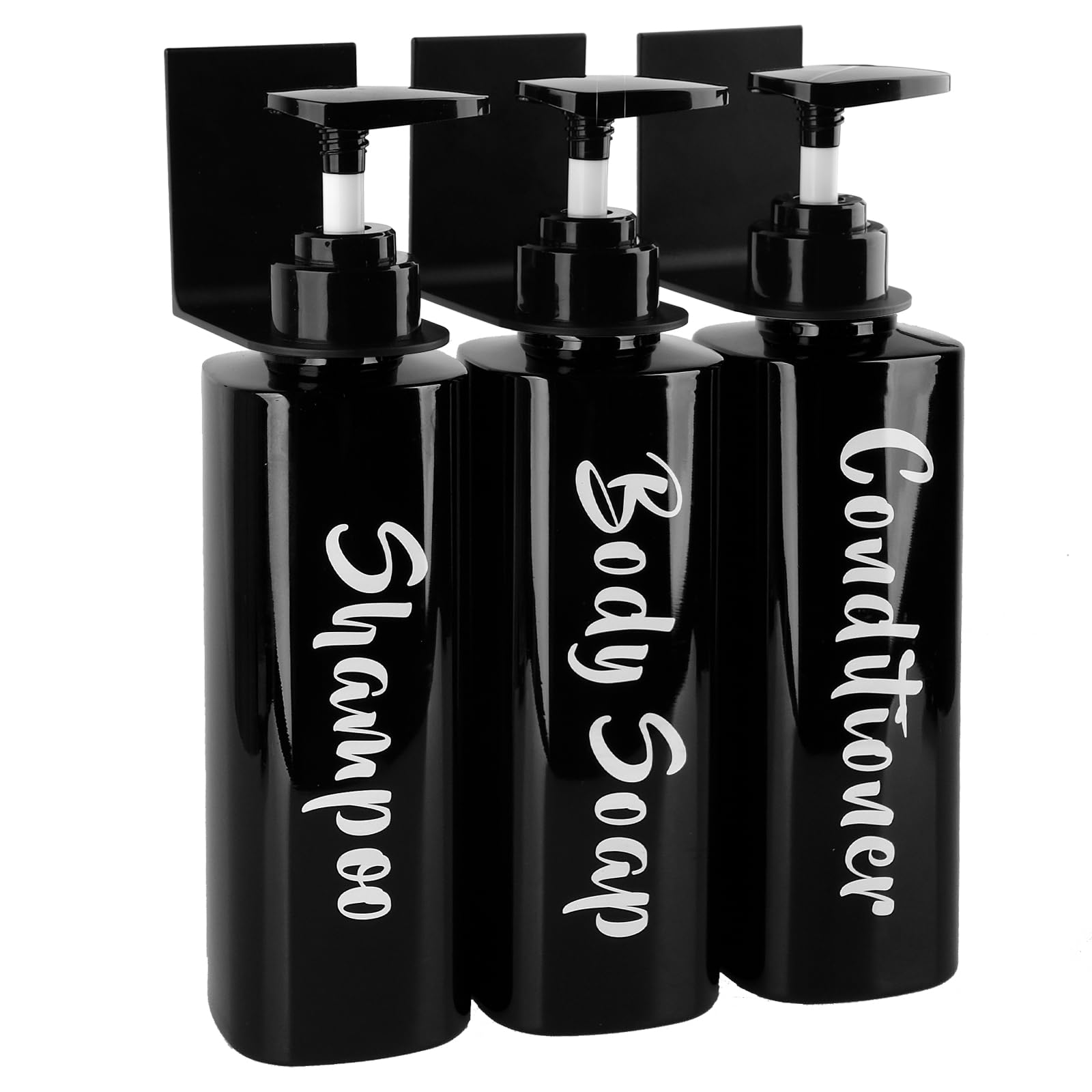 AUMIO 16.9oz Shampoo Dispenser for Shower Wall 3 Chamber, Drill Free Shampoo and Conditioner Dispenser Wall Mounted Shower Soap Dispenser Shampoo