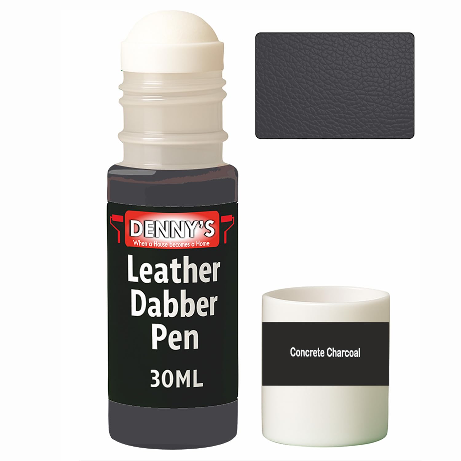 Leather Colour Restorer Recolouring Balm Repair Treatment for Faded & Worn Absorbent Leather Shoes, Boots, Jackets (44 Concrete Charcoal, Dabber Pen 30ml)