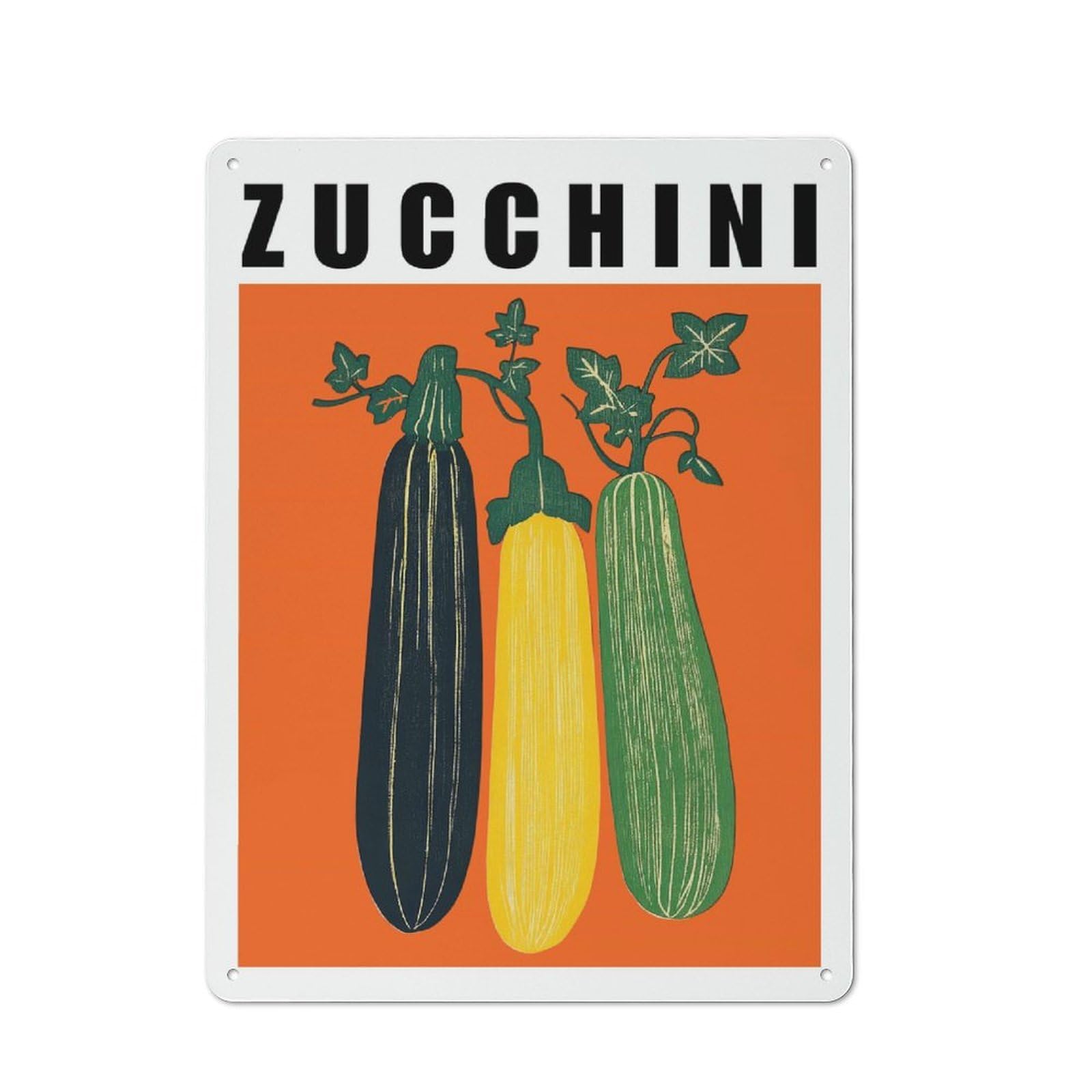 Junmoney Style-11 Zucchini Vegetable Art Kitchen Poster Metal Wall Sign 40X30cm, Retro Decor For Workshop Wall, For Garage, Workshop And Man Cave Decoration