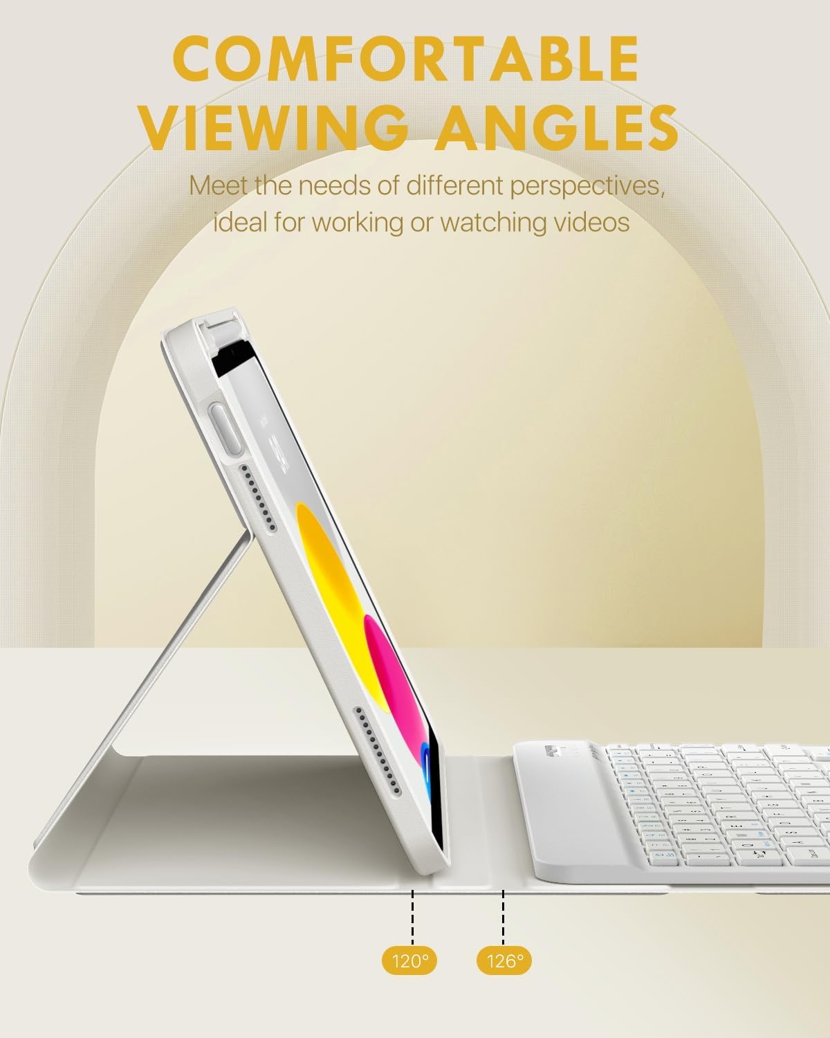 MoKo for iPad (A16) 11th Generation Case with Keyboard 11 inch 2025, iPad 10th Generation 10.9 inch Case with Pencil Holder, Multi-Angle Detachable Bluetooth Keyboard, White