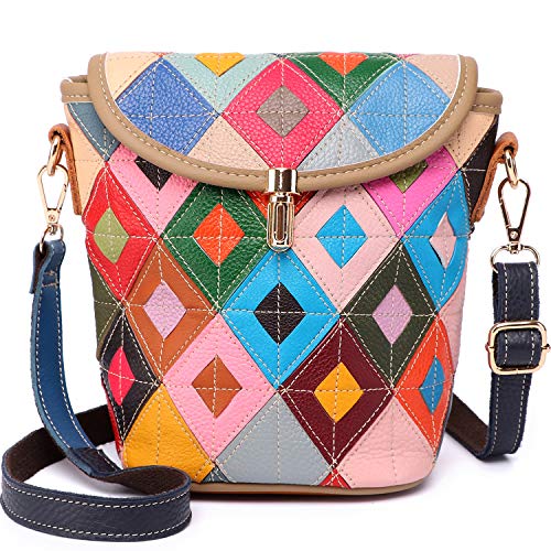 Segater Multicolor Crossbody Bag for Women Genuine Leather Colorful Shoulder Bag Random Color Patchwork Handbag Shopper Purse