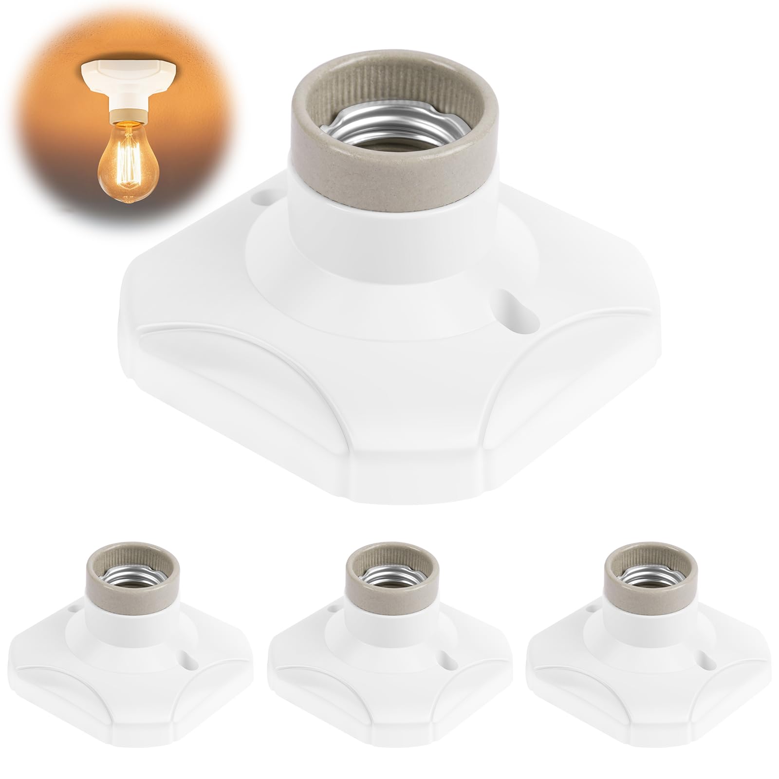 URAQT 4 oprawki do lampy E27, lampa sufitowa E27, oprawka ścienna biała do żarówek LED, AC220-250 V, oprawka LED na ścianę i sufit, korytarz, schody, piwnicę, uchwyt sufitowy