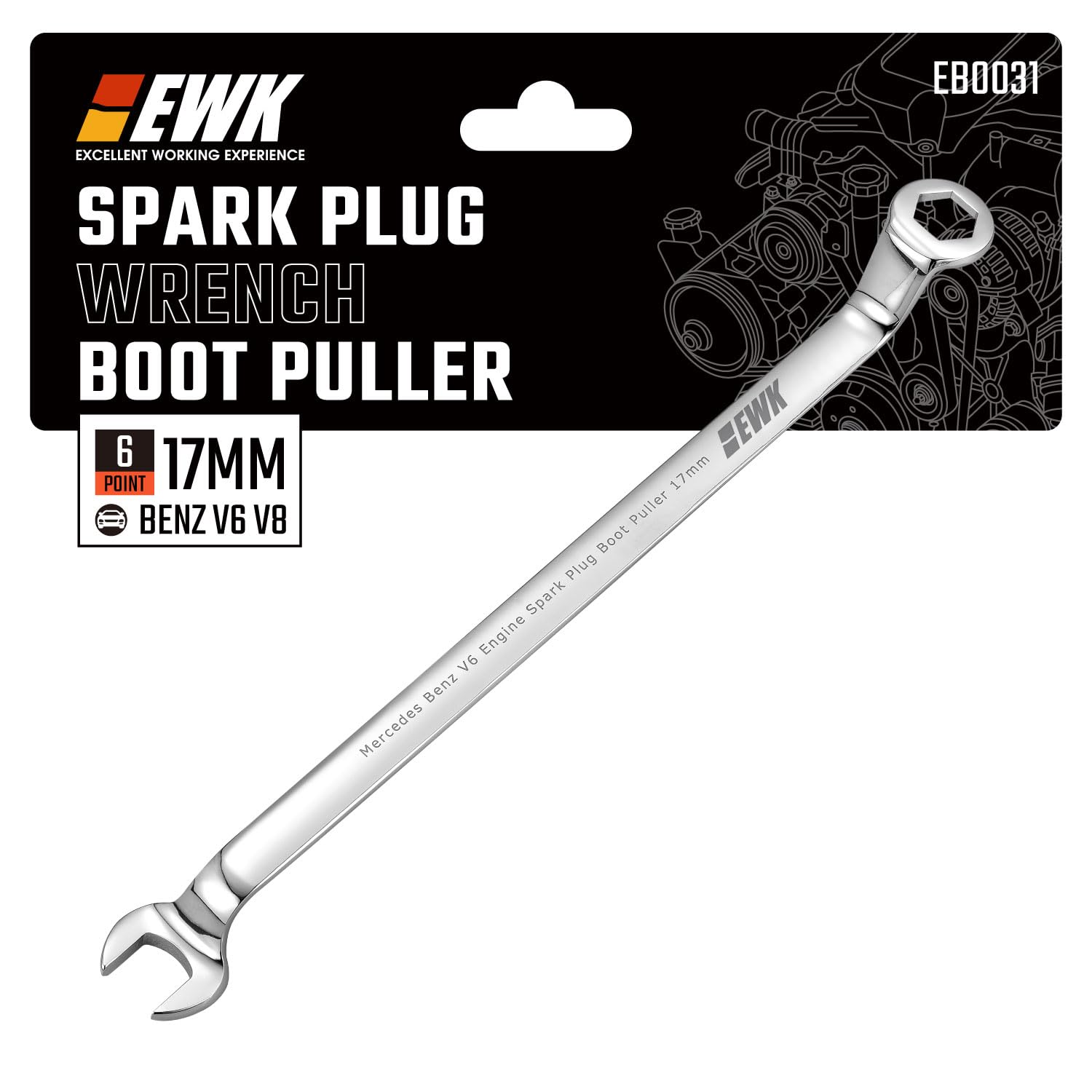 EWK Llave de bujía Mercedes Benz de 17 mm, extractor de arranque para motor V6 V8, herramienta de extracción e instalación M110 M112 M113