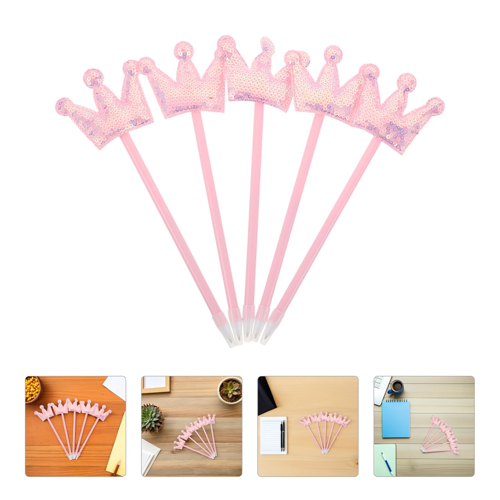 5 Pièces Stylos Bille Créatifs Paillettes Spirale avec Couronne Stylos Portables pour Filles Femmes Étudiants à École ou Cadeaux Anniversaire Roses