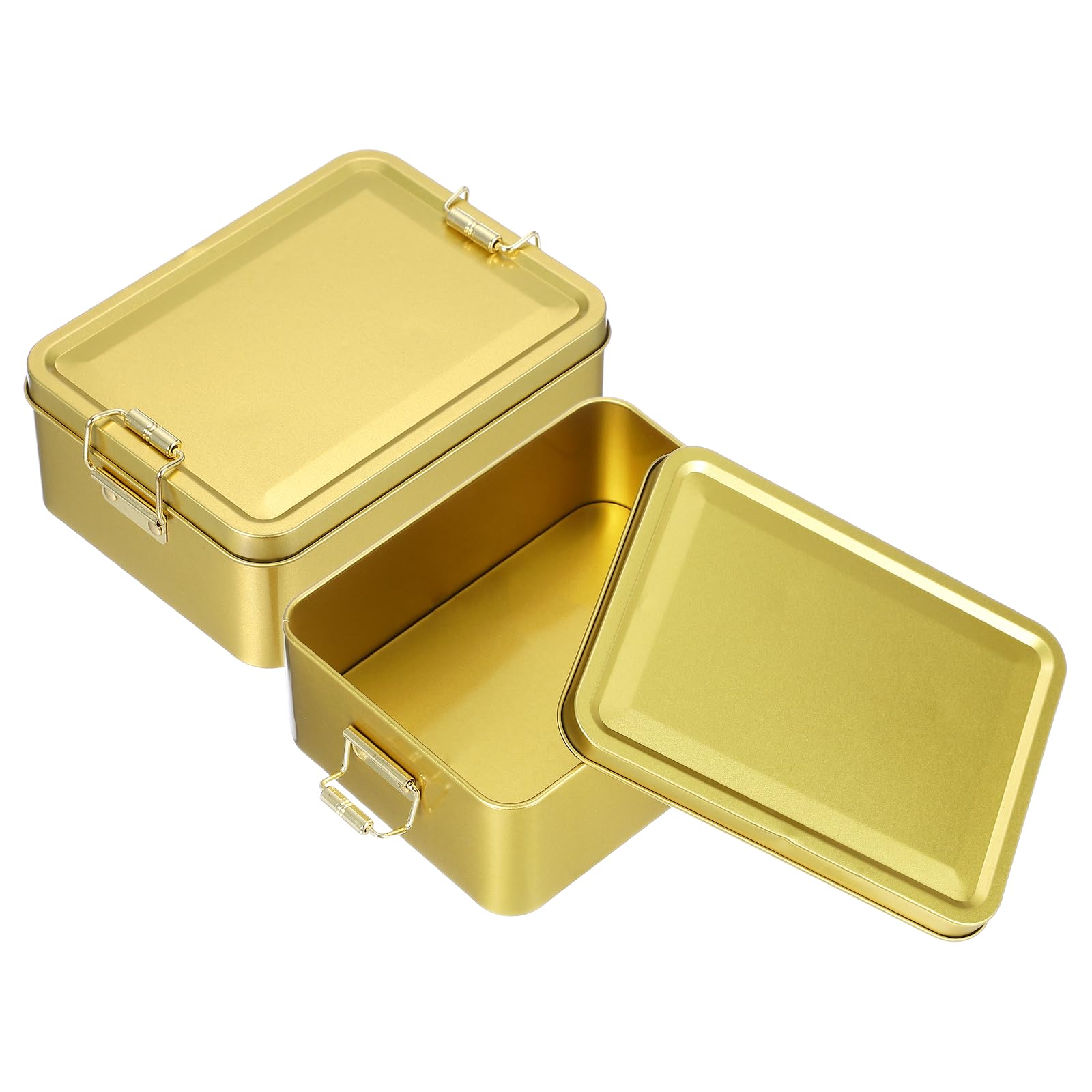sourcing map 2Pcs Metal Tinplate Box with Lids, 5.7x4.3x2.2 Empty Rectangular Tin Box Container with Clasp for Home Office Travel Organizer Gifts Cookies Pencil Case Storage, Champagne Gold