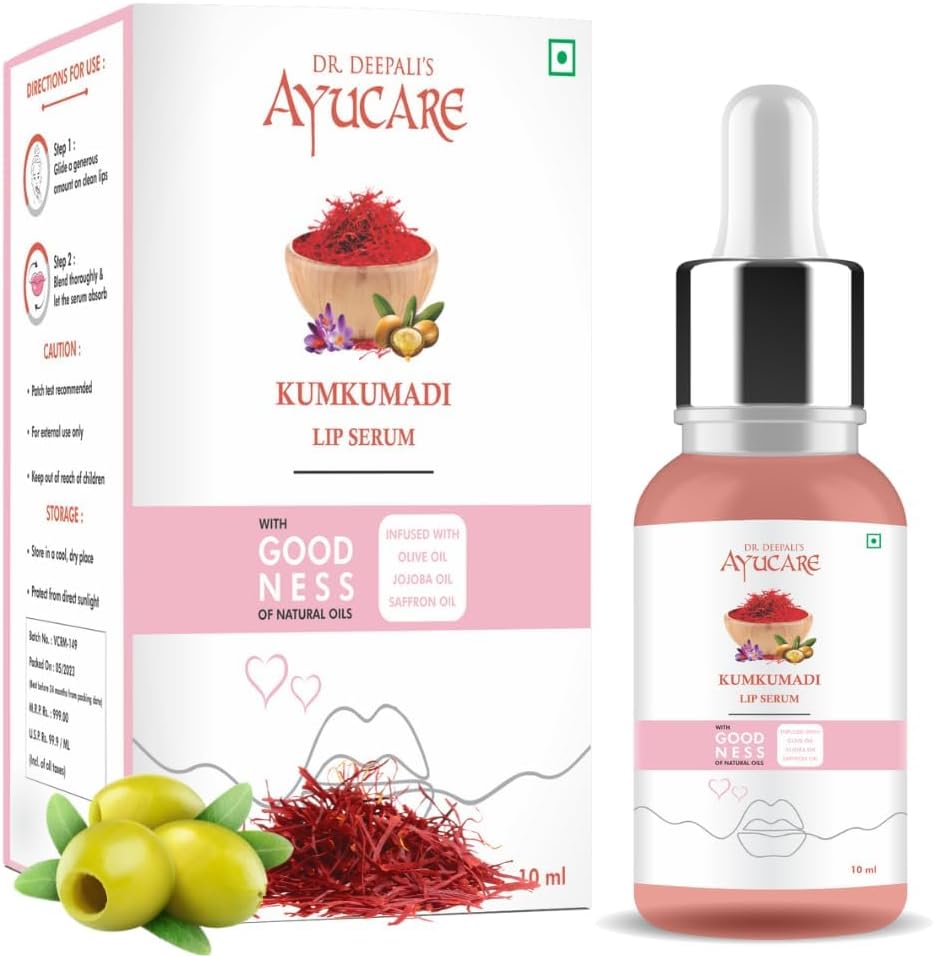 Kumkumadi Lip Serum oil with moisturizer for dark lips to pink lips for men and women,The lightweight and non-greasy formula 10ml