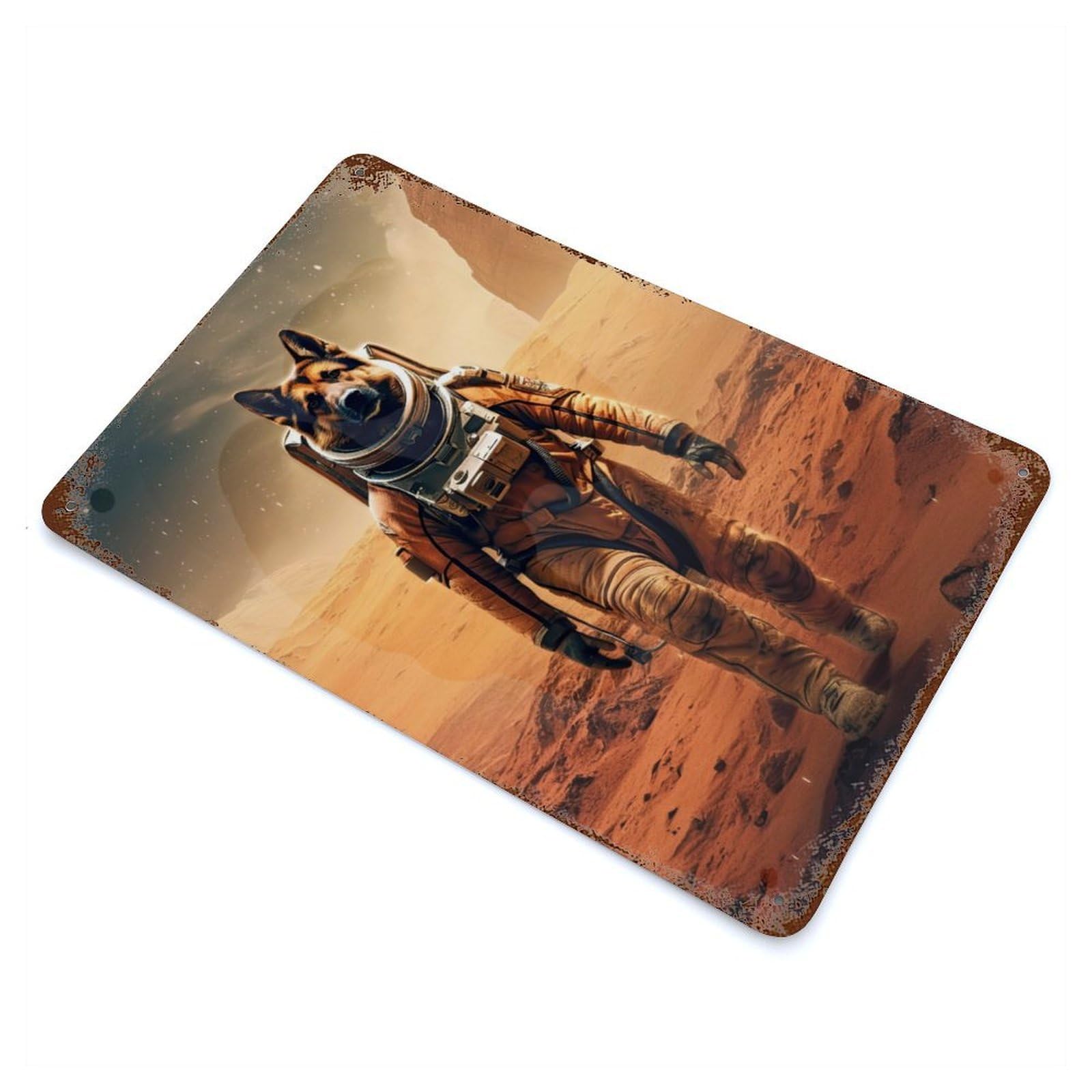 Vintage Rust Metal Sign with German Shepherd Mars Design 11.8"x7.9", for Garage, Bar And Workshop Decor, Retro Wall Decor