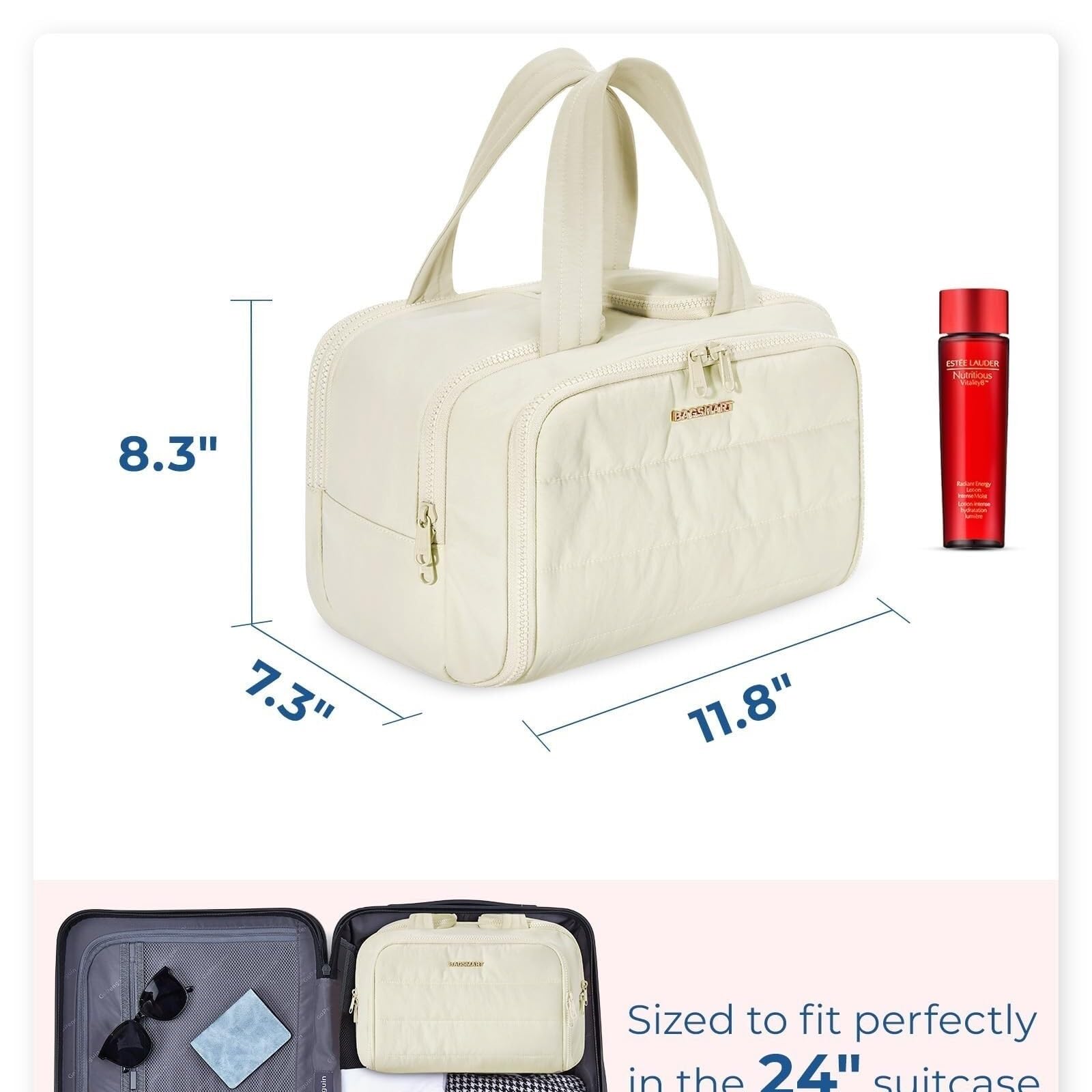 Kosmetiktasche Kulturtasche Reise-Kulturbeutel, Leichte Reisetasche, Flauschige Kosmetiktasche, Make-up-Tasche, Aufbewahrungstasche Mit Griff Schminktasche Damen(Beige)