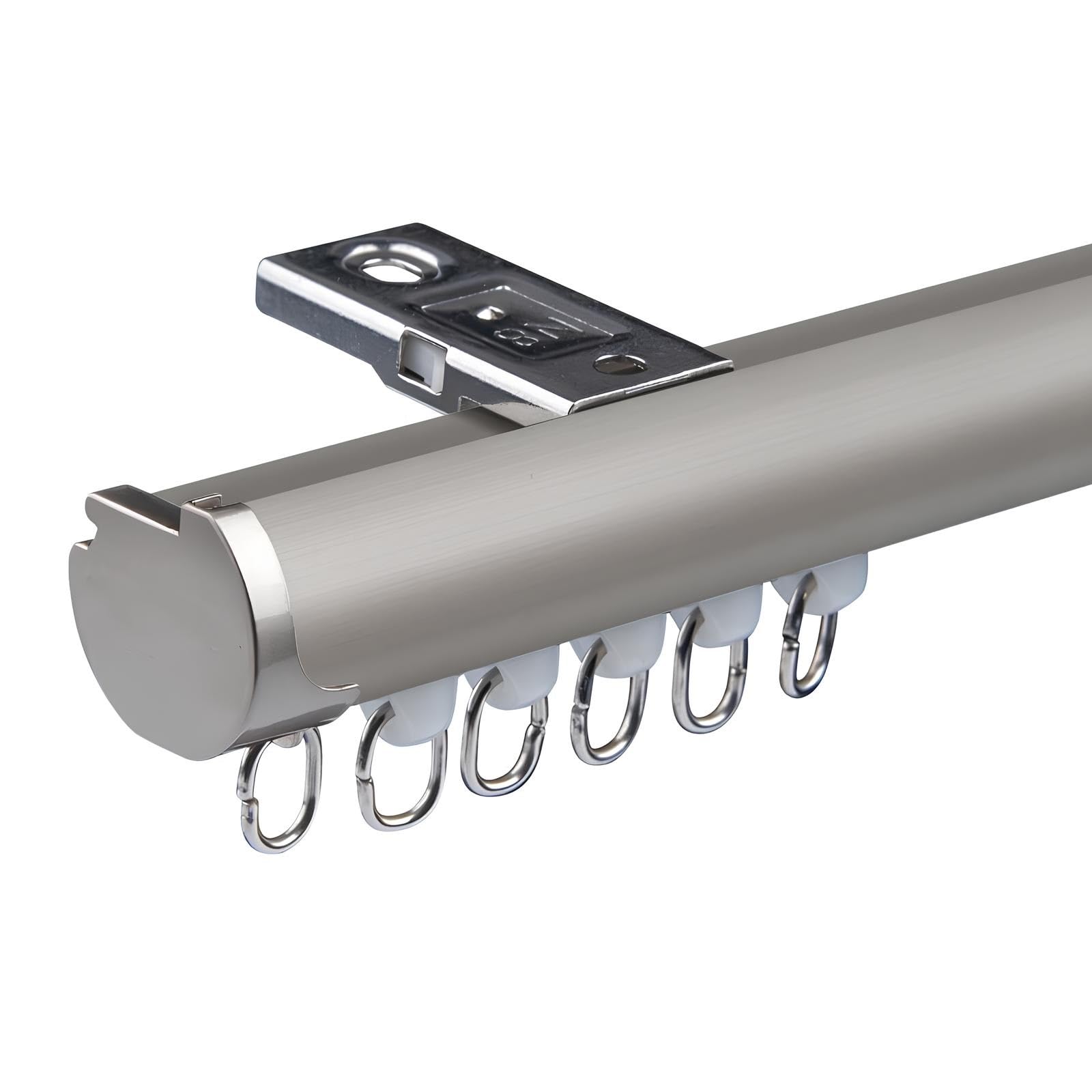 Montowany na suficie system szyn do zasłon do użytku wewnątrz, aluminiowy pręt 3,6 m z przesuwnymi haczykami, idealny do przegród sypialni i pokoju, stylowe szare wykończenie