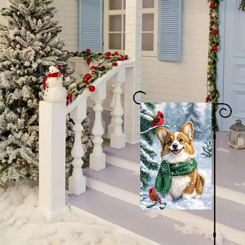 Winter Corgi Dog Garden Flag 12x18 Double Sided, Small Burlap Seasonal Snow Garden Flag Winter Christmas Outdoor Yard Decorations Porch Lawn Flags for Outside - Image 7