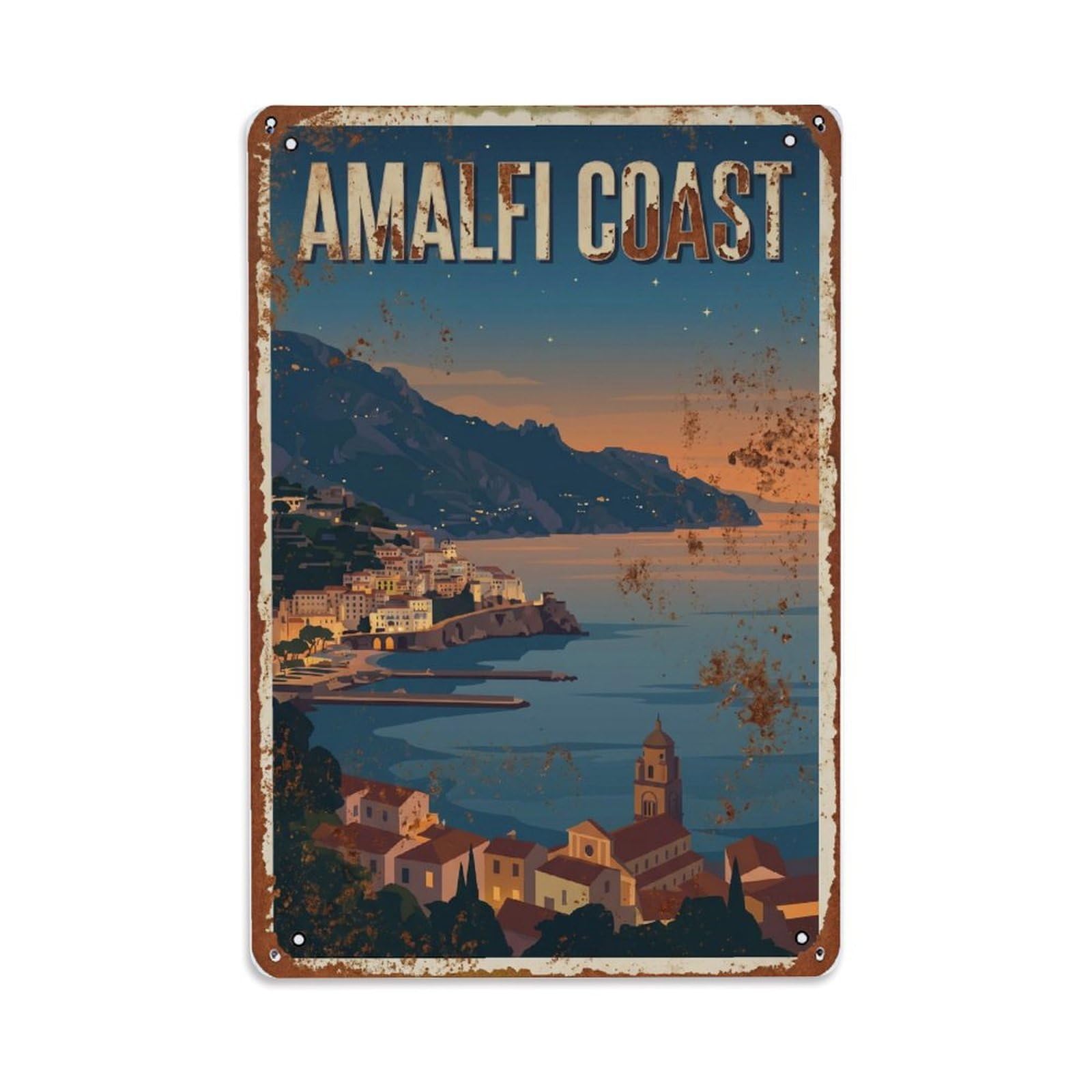 Vintage Travel Evening Italy Coastal Metal Tin Sign Plaque Wall Decor for Cafe, Club Bar, Office, Home Garden Metal Poster 8x12Inch