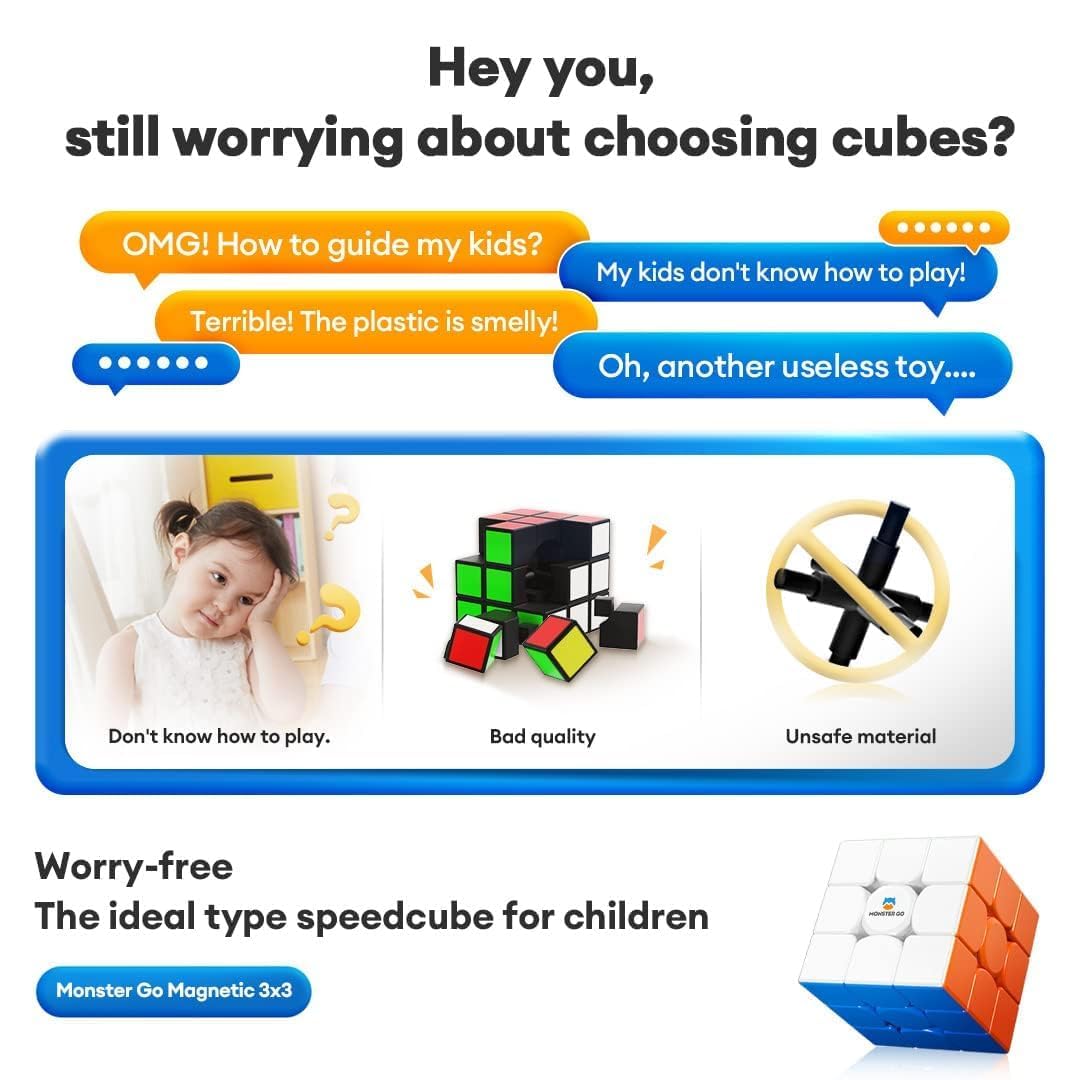Monster Go Magnetyczna Kostka 3x3 Speed Cube,Płynnie i szybko SpeedCube z 48 Magnesami/Osią śrubową/Bezpiecznymi Materiałami, Zabawki puzzle Dzieci Dorosłych