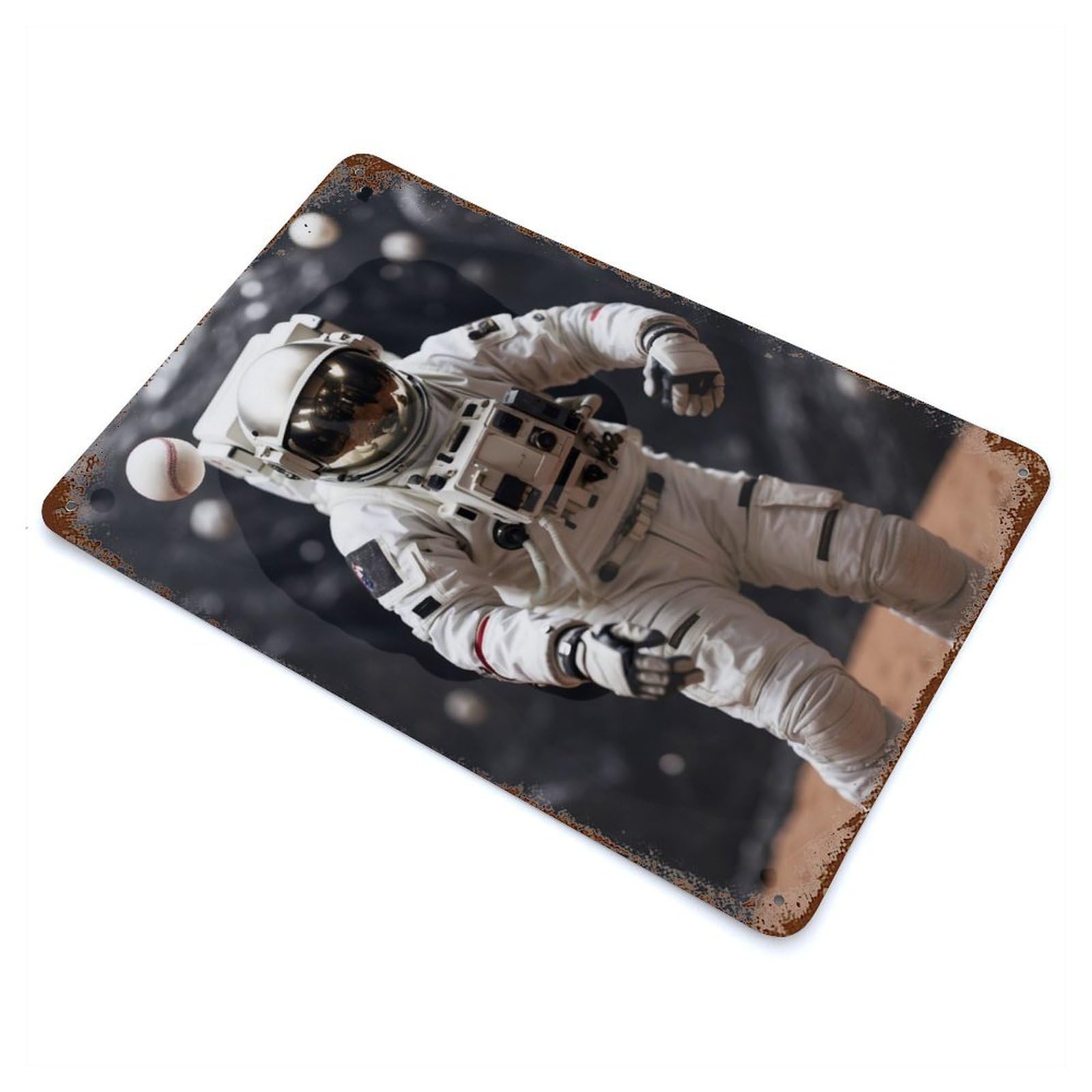 Garage Style Playing Baseball Distressed Metal Wall Sign 11.8"x7.9", Novelty Wall Decor for Bar And Workshop