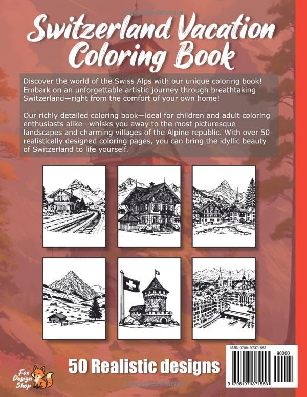 Switzerland Vacation Coloring Book XXL: Discover the Swiss Alps with our Vacation Travel Coloring Book – A Coloring Book with Over 50 Realistic Scenes image 3