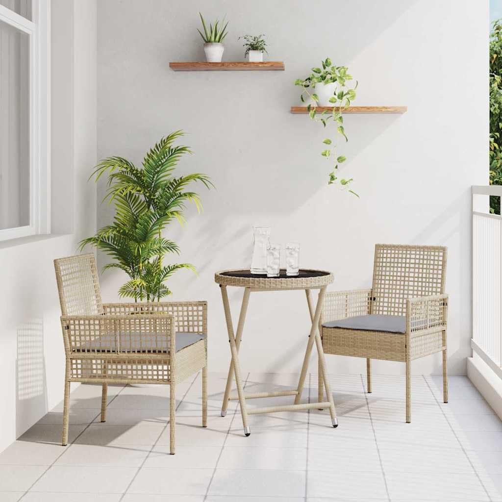 Set Bistro da Giardino 3 Pezzi Beige polyrattan Mobili | Tavolo e 2 Sedie, Salone da Giardino per Terrazza, Esterno, Balcone