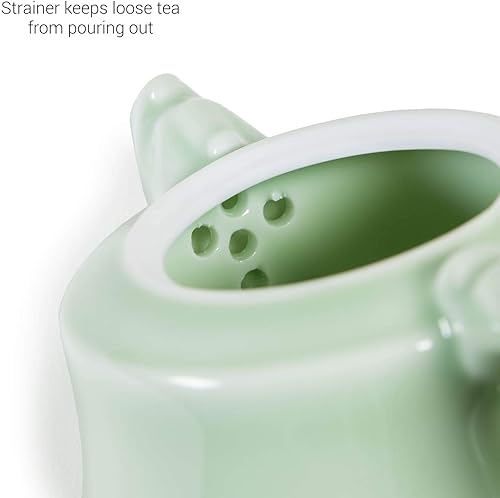 Miniatura 8 de Juego de té chino, juego de té de cerámica hecho a mano de porcelana Kung Fu (6 tazas con tetera), verde azulado con diseño de peces Koi elevados