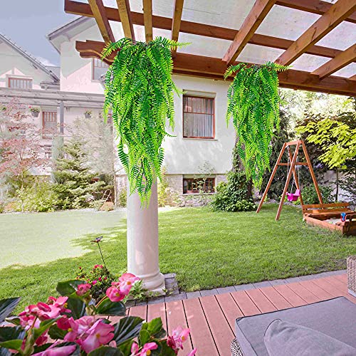 Handic Artificial Hanging Plants 2Pcs Fake Hanging Plant Faux Hanging Ferns Plant Artificial Outdoor Plants Uv Resistant Plastic Plants (Green) #TOP3