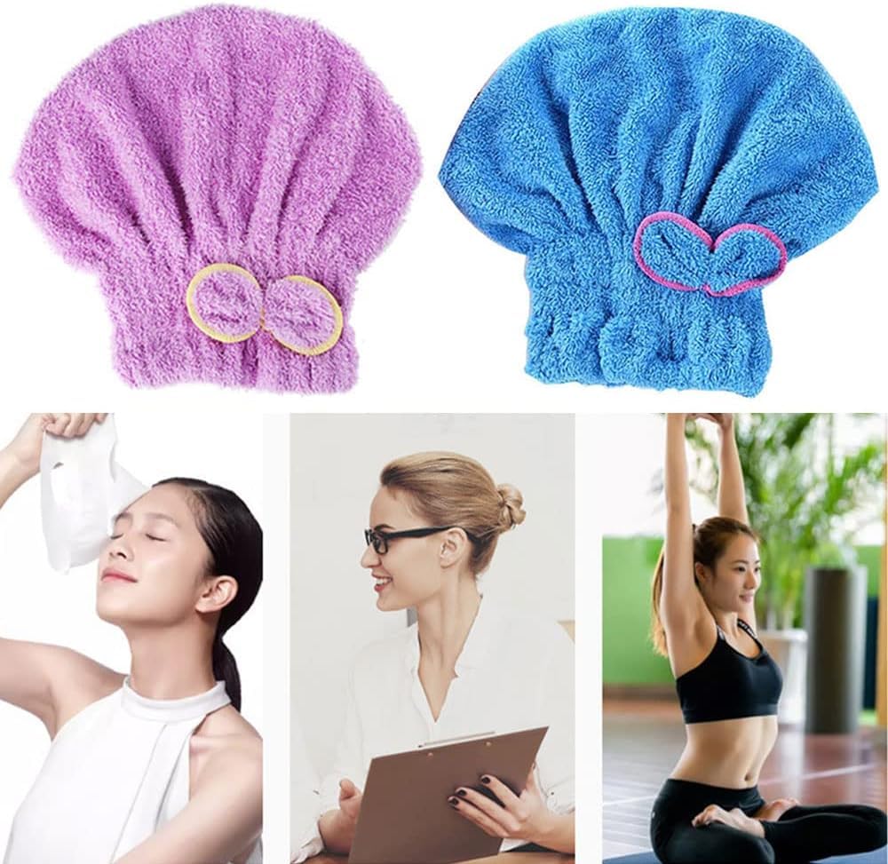 Mikrofaser Haar-Trocknungs-Turban – Ultra Saugfähig, Mit Schleife, Für Lockiges & Langes Haar, Maschinenwaschbar (Blau)