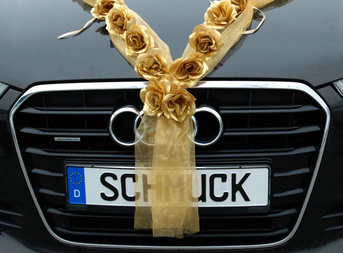 Gold Silber Auto Schmuck Braut Paar Rose Deko Dekoration Autoschmuck Hochzeit Car Auto Wedding Deko Ratan (RG Gold)