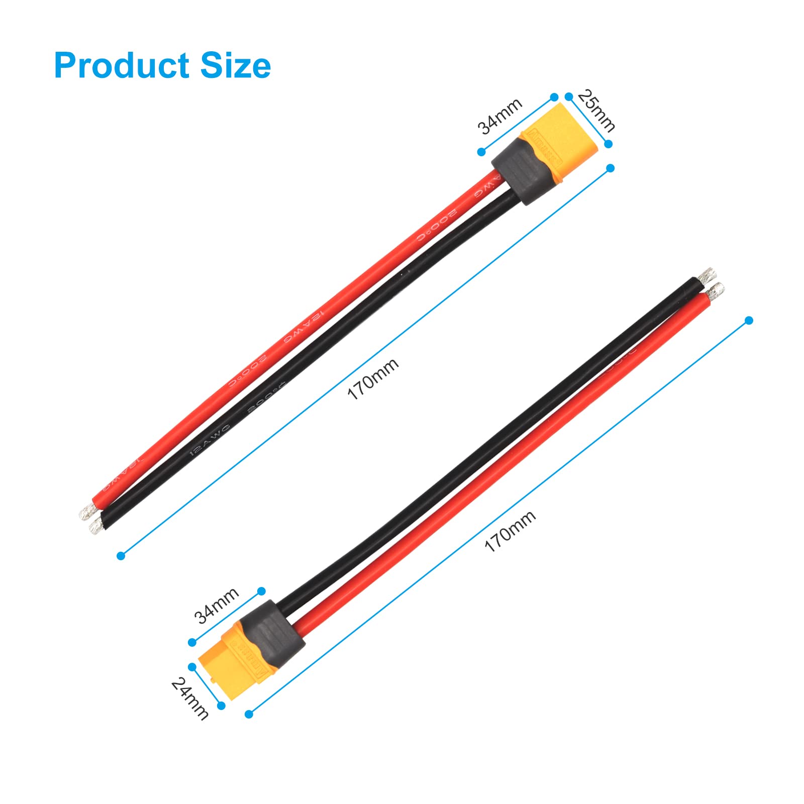 5 paia XT60 connettore spina cavo 12AWG 100mm filo di