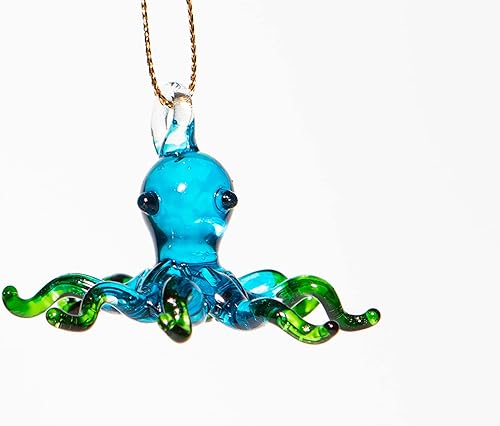Adorno soplado a mano de cristal de mar, pulpo, animal, atrapasoles, verde aguamarina, 2 pulgadas, decoración para colgar en la ventana, decoración