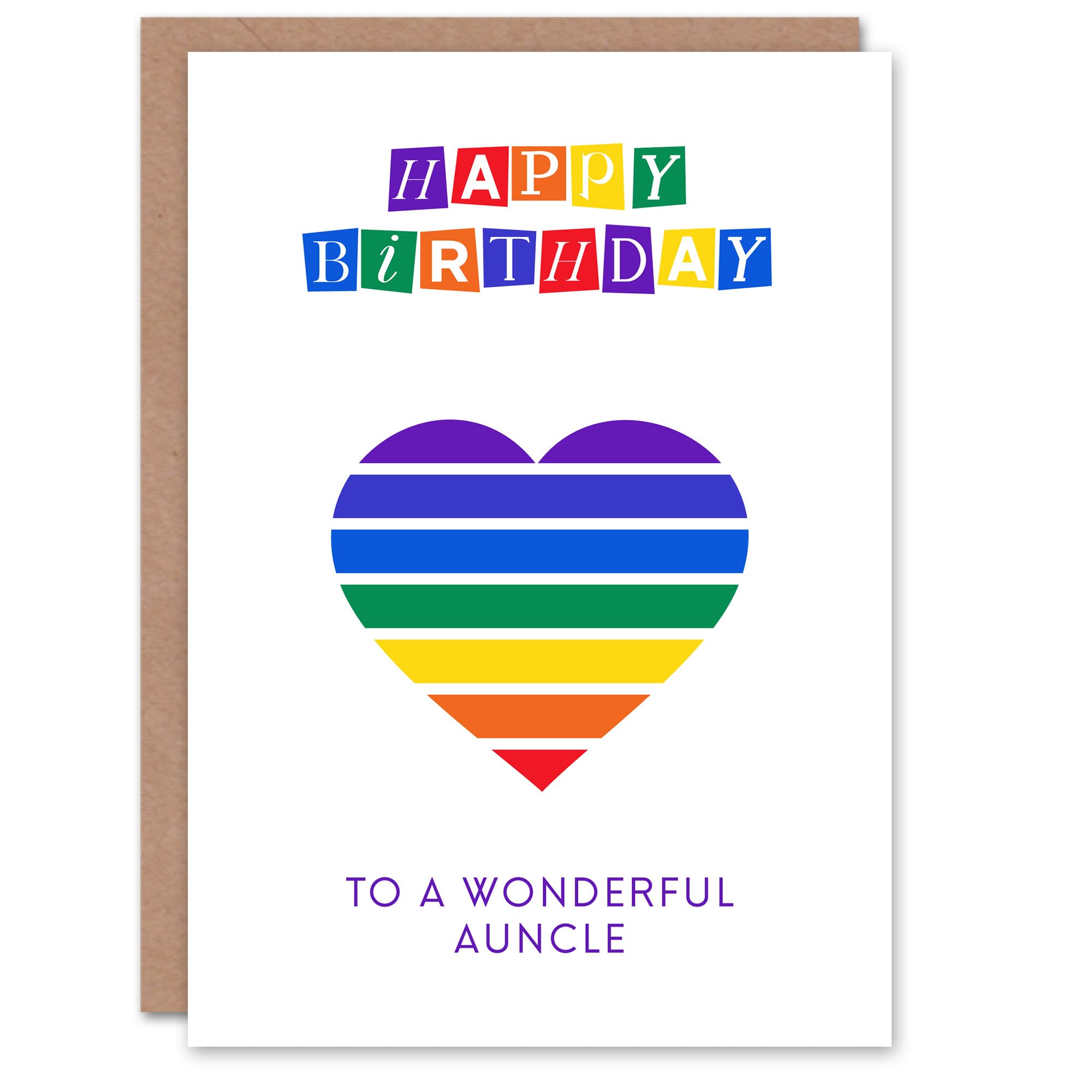 Happy Birthday Wonderful Auncle Rainbow Love Heart NonBinary Gender Neutral Card