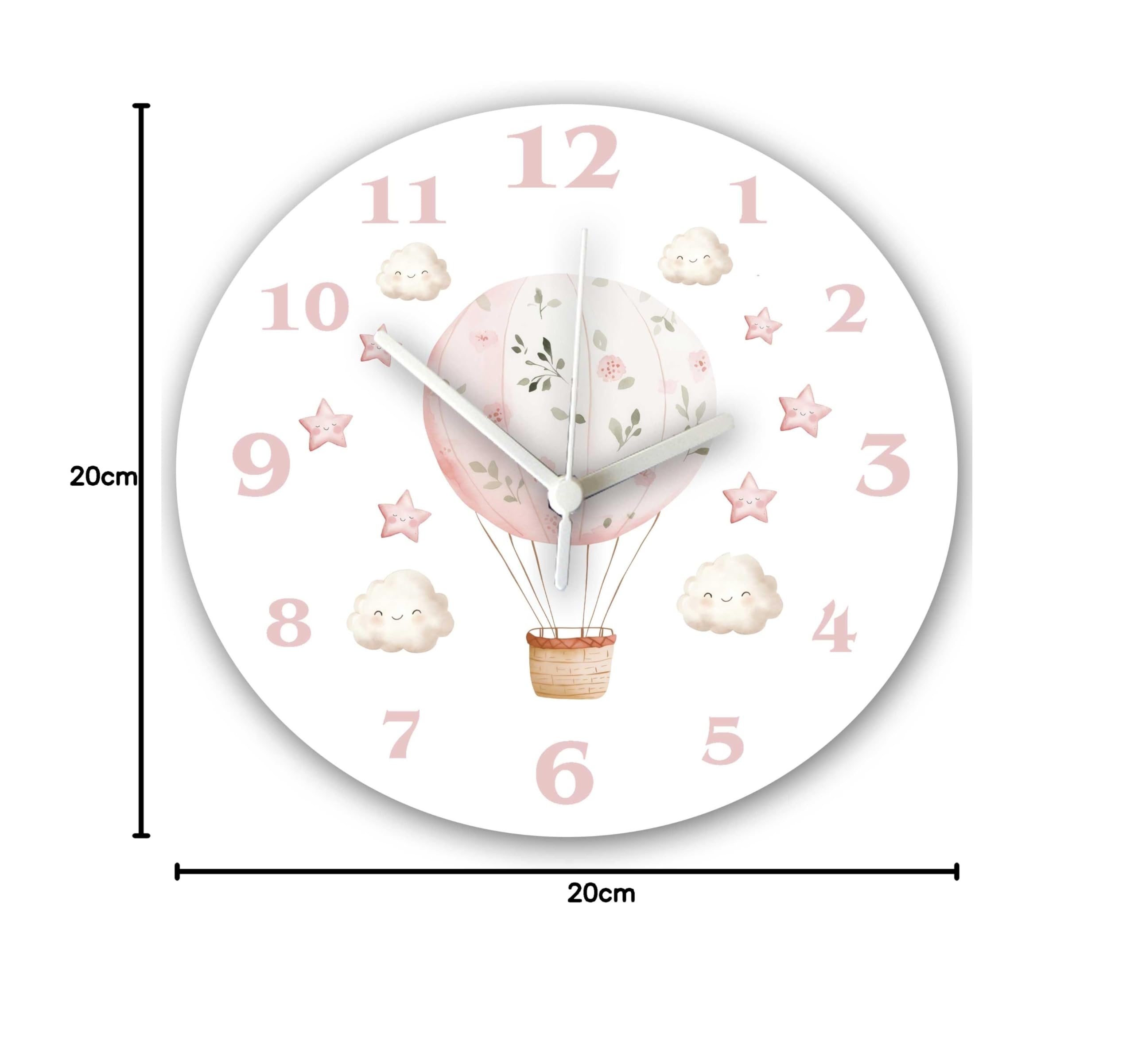 Hübsche rosa Babyzimmer-Wanduhr – 20 cm | leises Quarzwerk | niedliche Kinderzimmer-Dekoration für Mädchen | nicht tickend, einfach aufzuhängen