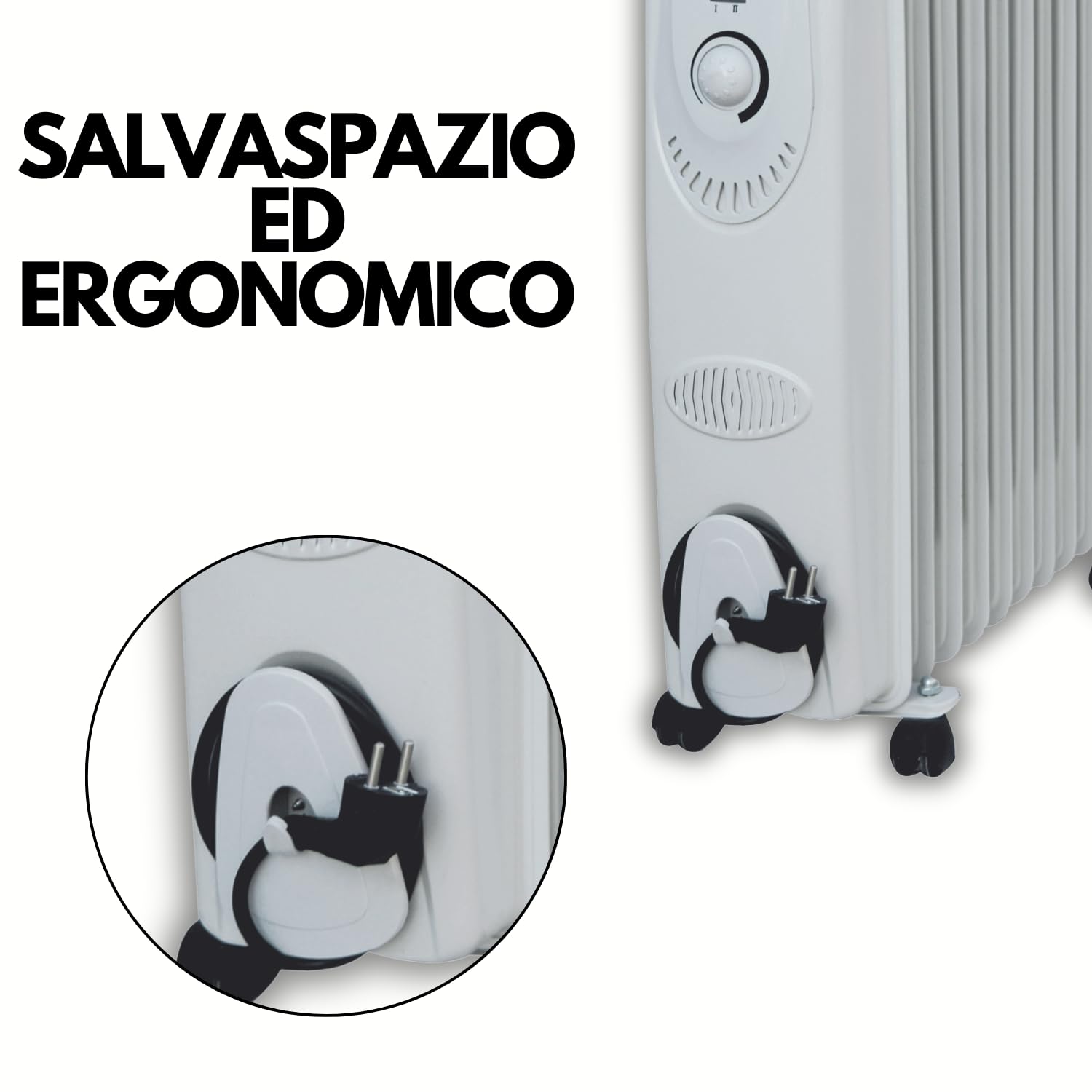Radiatore ad Olio Elettrico Basso Consumo Efficiente Bianco 9 Elementi 3 Livelli Riscaldamento Termosifone Termostato Regolabile Trasportabile 2000W Protezione Surriscaldamento Silenzioso