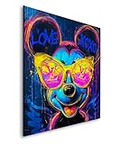 Toile canvas de 260 grammes Tableau décoratif Mickey Pop Art Néon peinture - Toile imprimée sur châssis - Décoration Murale Salon Chambre (80cm x 80cm)