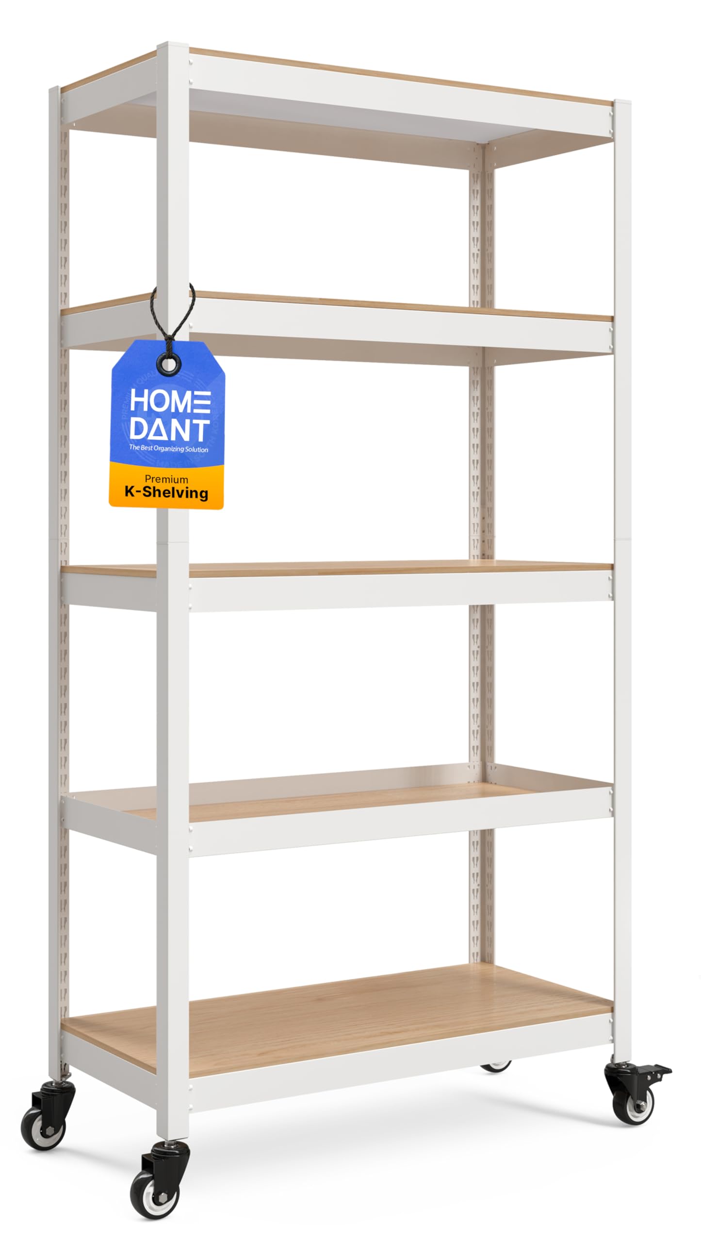 HOMEDANT House Premium-Rollregal Schwerlastregal mit Rollen Kellerregal Lagerregal Haushaltsregal Küchenregal Garagenregal 40 x 90 x 165cm Regal mit Laminat-MDF-Böden verstellbare Ablagen Weiß