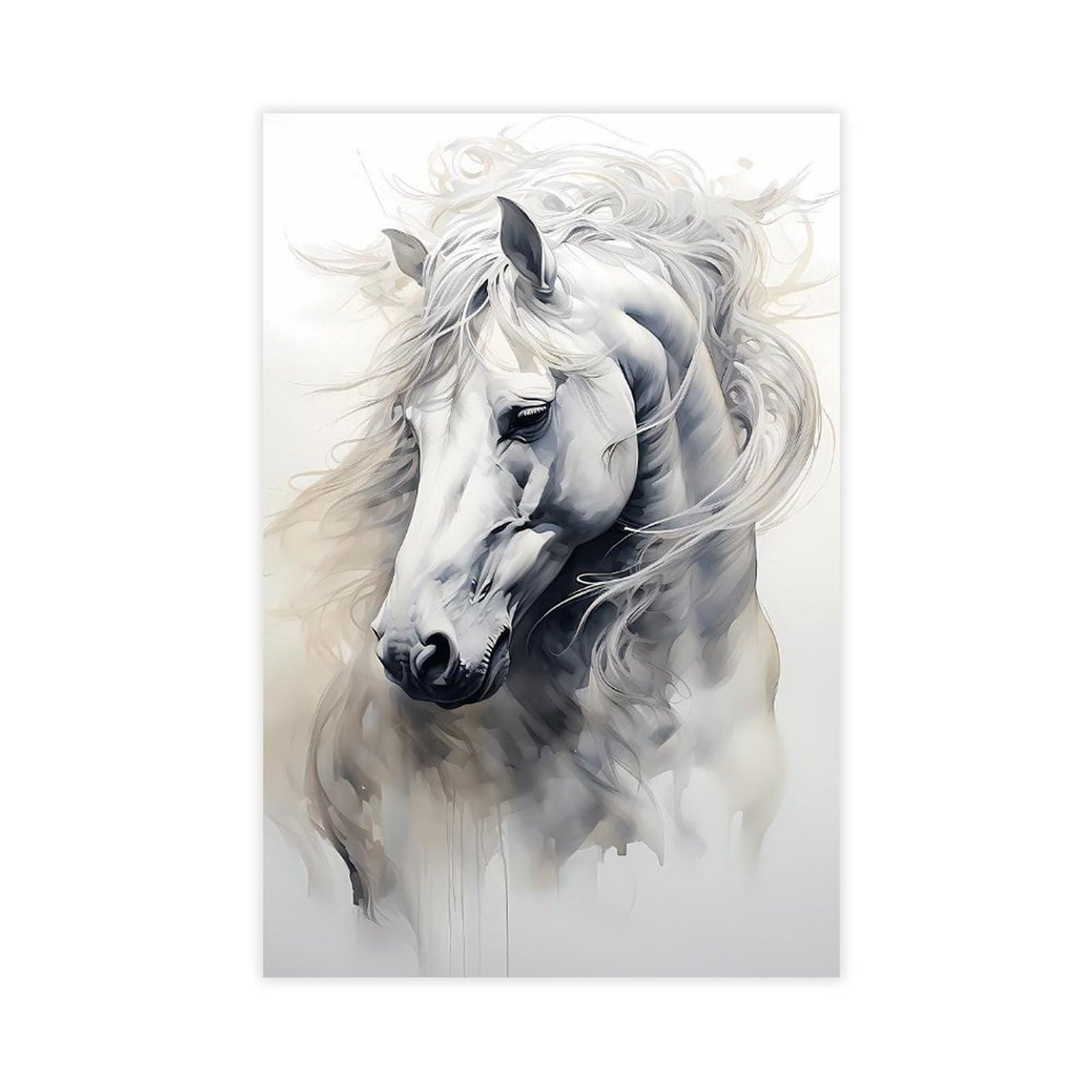Qnvjqkdsi Unframe Graceful White Horse Portrait Art Canvas Poster Bedroom Decor Landscape Office Room Decor Gift 20" L X 30" W
