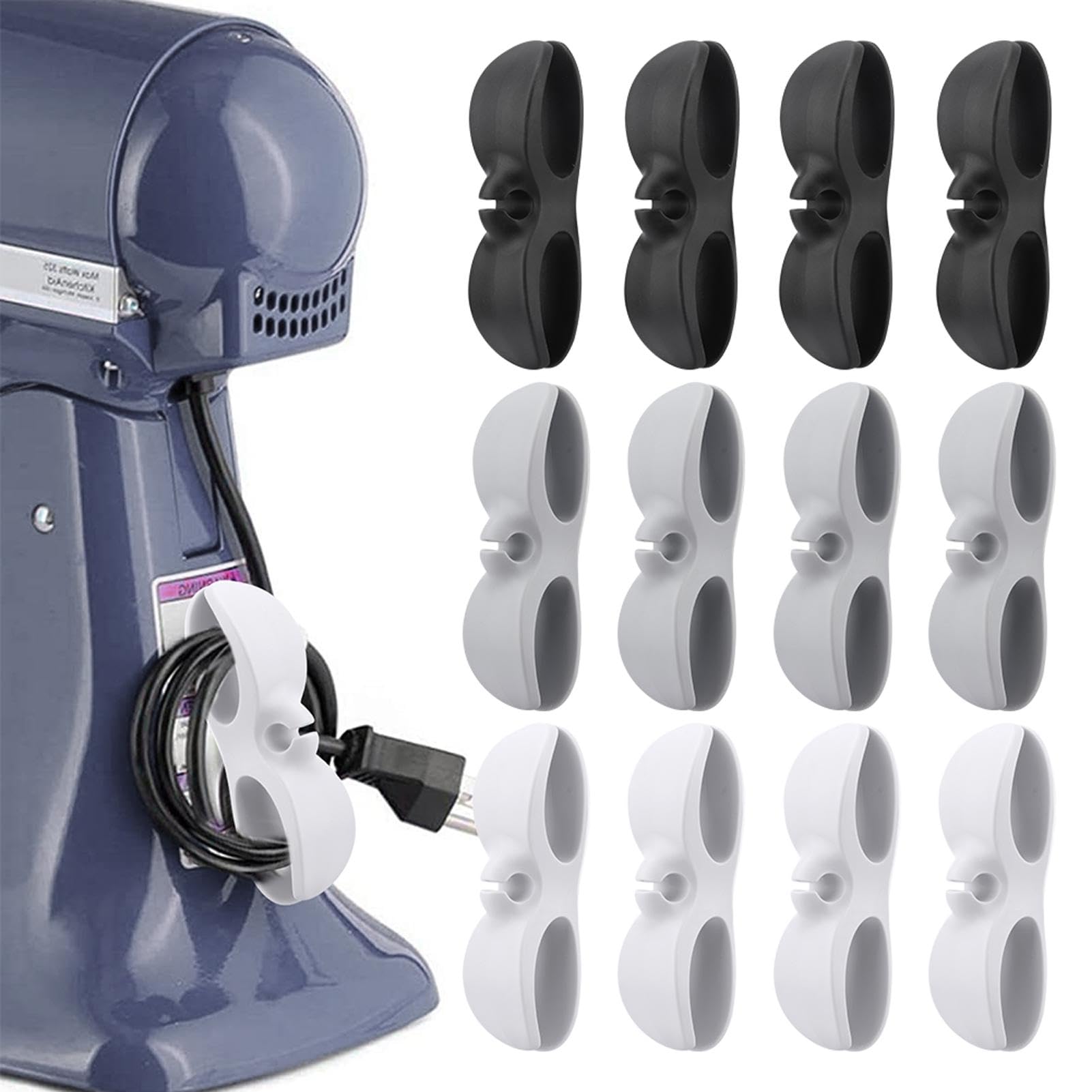 QWLWBUQWLWBU 12Pcs Cord Organizer for Appliance,Kitchen Cord Organizer,Cable Organizer Cord Keeper Cord Winder for Appliances Air Fryer,Coffee Maker, Blender,Pressure Cooke-r,Toaster(Black,Gray,White)