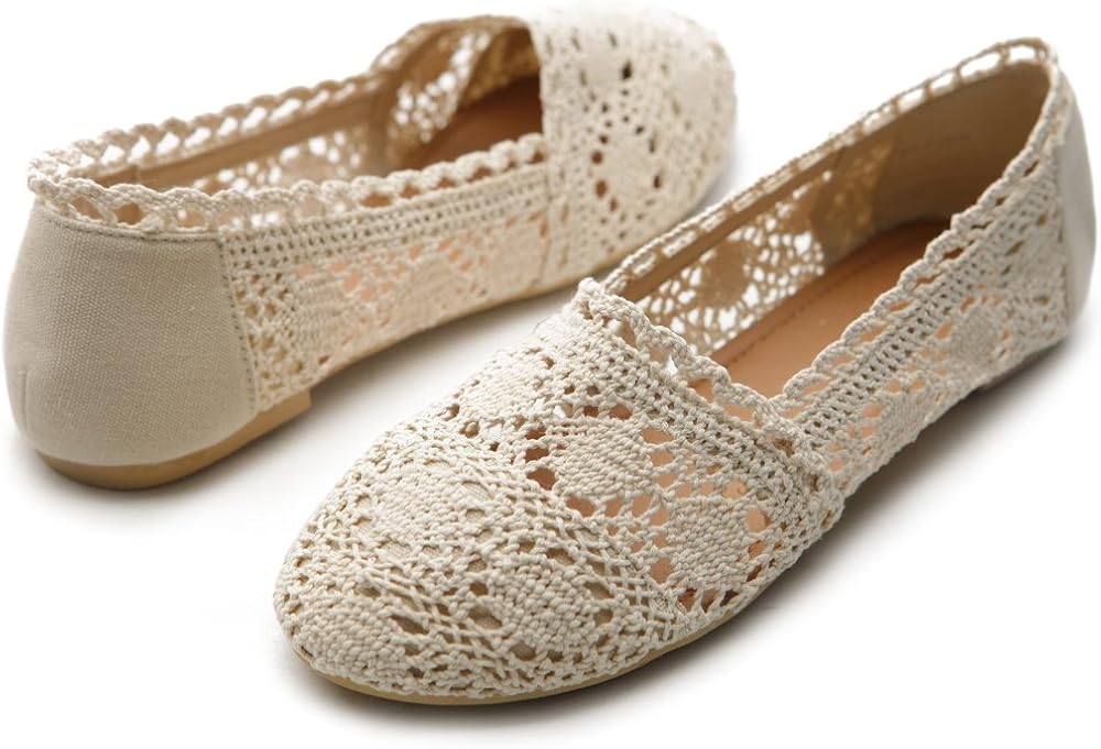 Ollio Womens Shoe Lace Ballet Breathable Flat 6.5 Beige