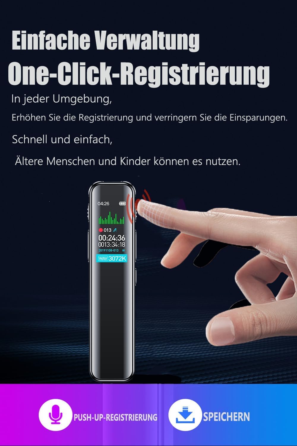 Diktiergerät 64 GB Speicher, Wiederaufladbar Uer USB, Sprachsteuerung, Mit MP3 Player Diktiergerät Mini, Für Kurs, Besprechungs Und Voice Recorder Diktiergerät Mit Schreibfunktion, Voice Recorder