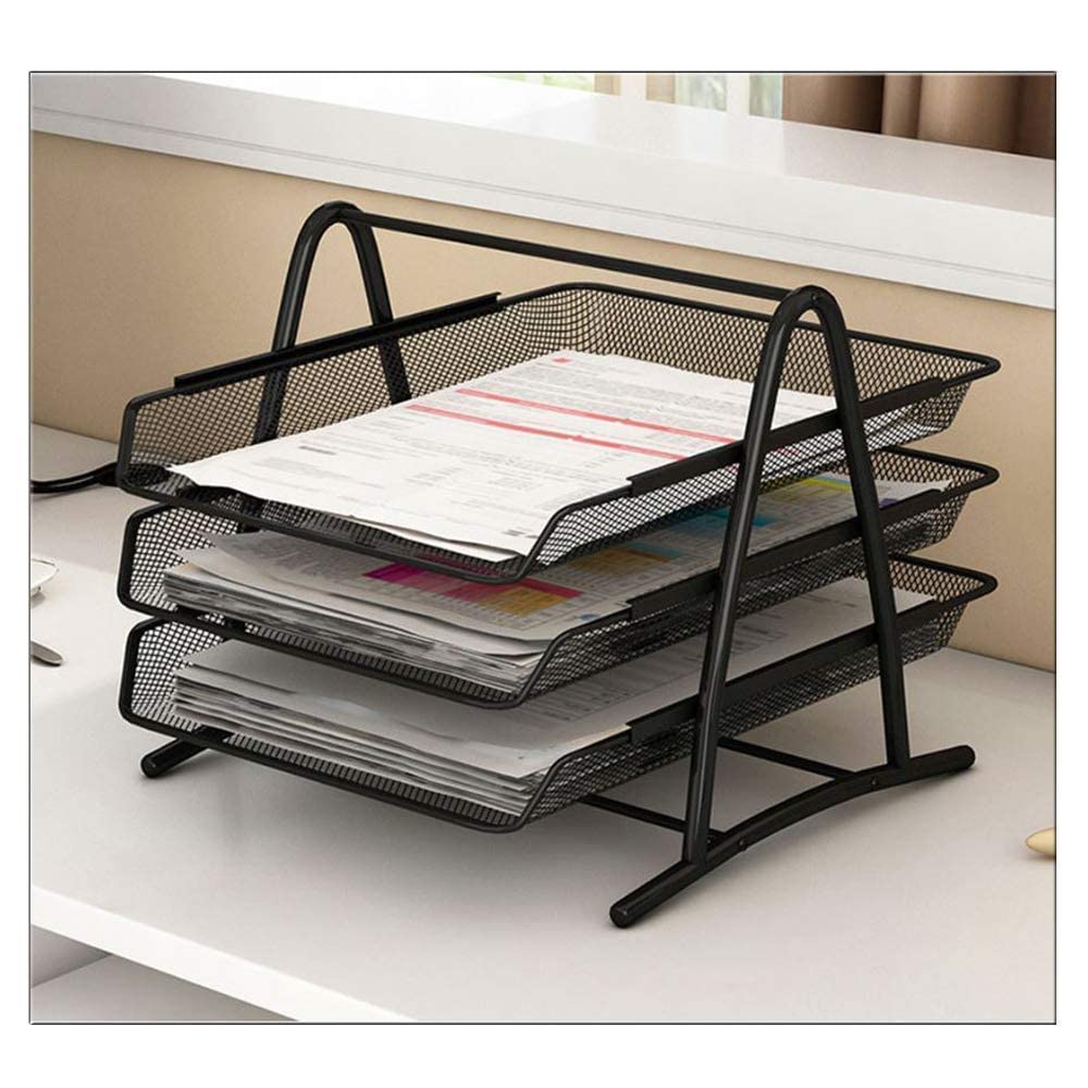 FRENYEAR File Tray Rack ABS Plastics | Foldable Office Desk Accessories | Durable & Sturdy | Easy Assembly | Efficient Organizer | Plastic Office Stationery Files Layer Rack (3 LAYER - METAL) 4
