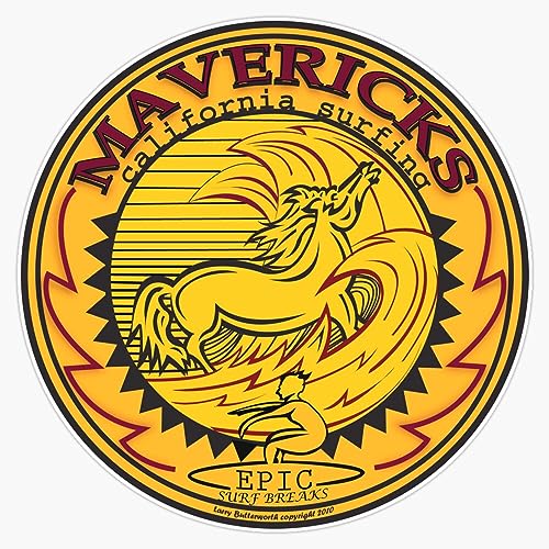 Surfing Mavericks Half Moon Bay Vinyl Sticker Waterproof Decal Laptop Wall Window Bumper Sticker 5'