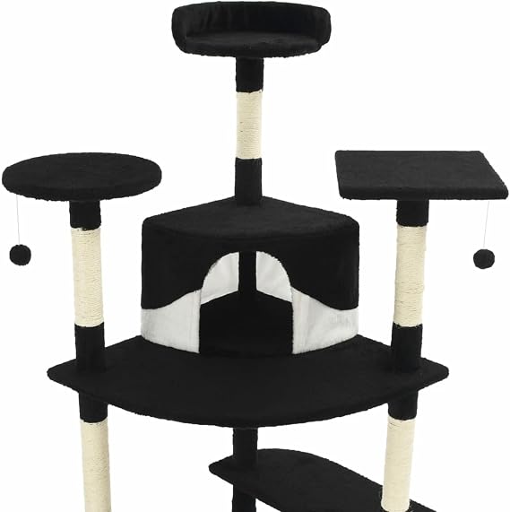 Cat Tree Cat Tree Tower Scratchiposts Multilevel Cat Climbihouse with Condos & Ladder Cat Activity Centre for Indoor Cats,Cat Tree with Sisal Scratchiposts 203 cm Black and White