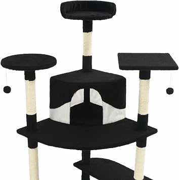 Cat Tree Cat Tree Tower Scratchiposts Multilevel Cat Climbihouse with Condos & Ladder Cat Activity Centre for Indoor Cats,Cat Tree with Sisal Scratchiposts 203 cm Black and White