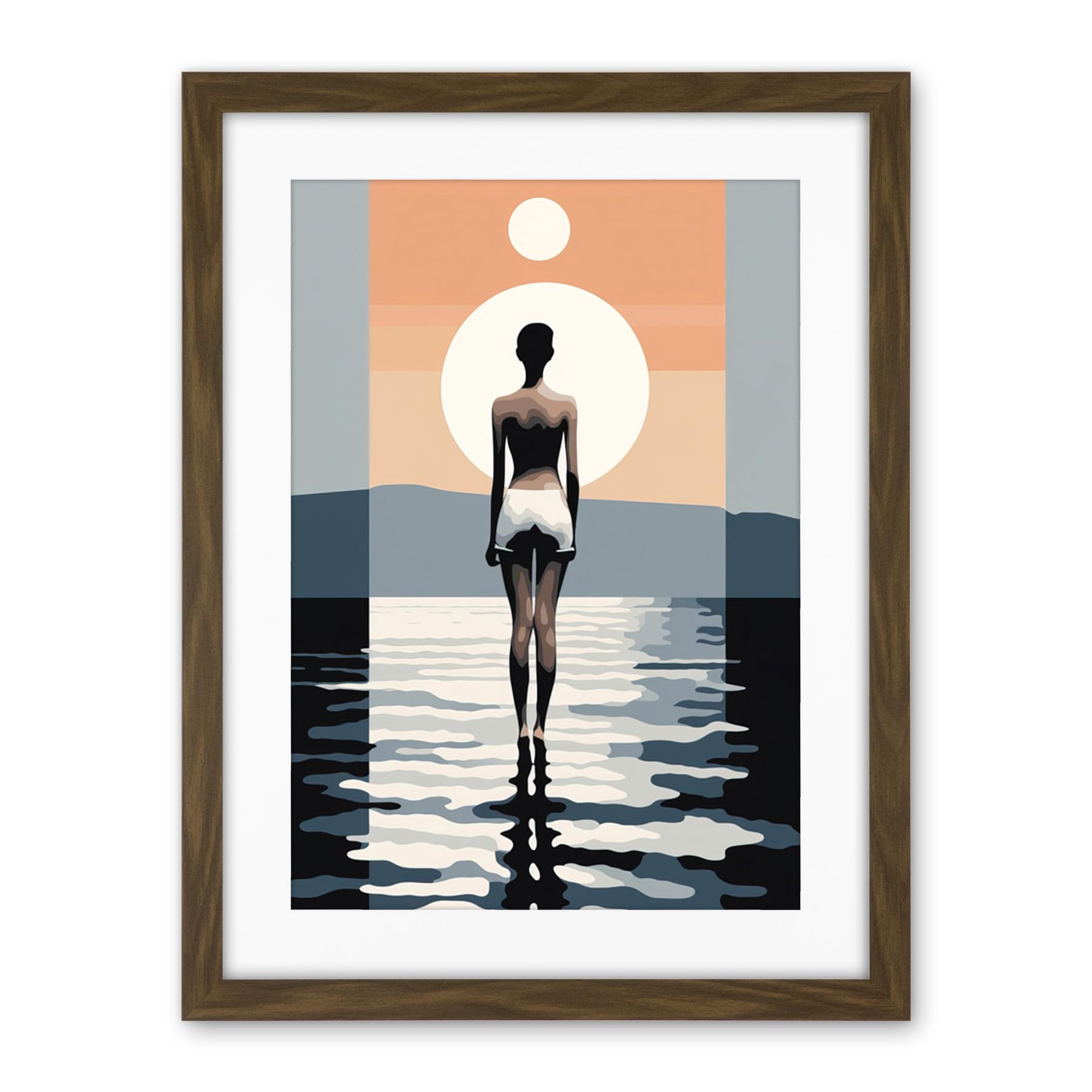 Artery8 The Sea is Calling Modern Abstract Minimalist Artwork Sun and Moon Artwork Framed Wall Art Print 18X24 Inch