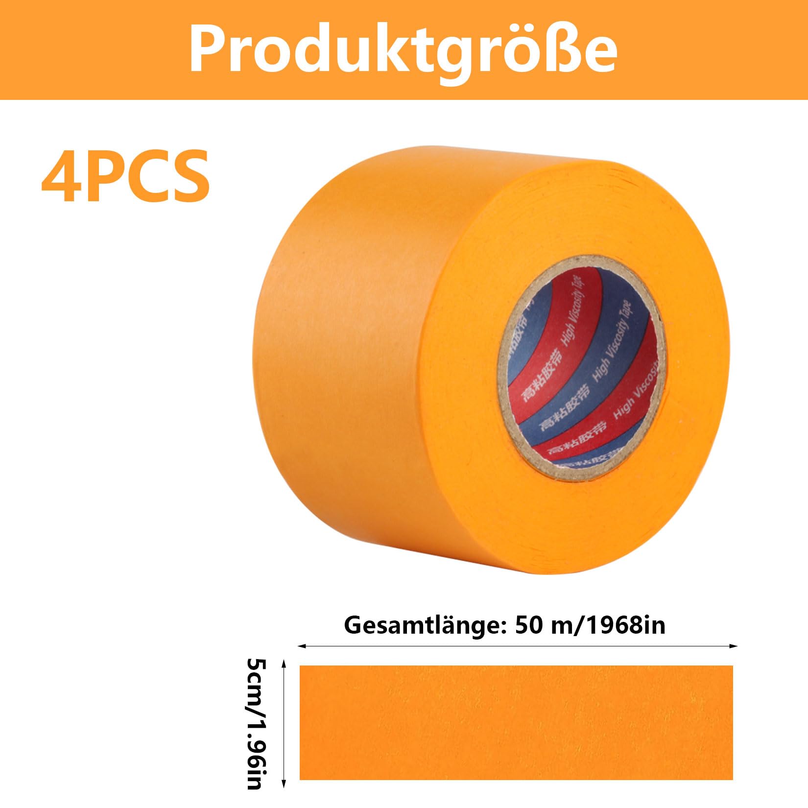 4 RotoliNastro Carta Imbianchino, Nastro di Cartas Dorato, 50 mm x 50 mCarta Gommata Professionale, Nastro di Carta per Pittura, nNastro Adesivo Autoadesivo per Bordi di Vernice Precisi Imbiancatura
