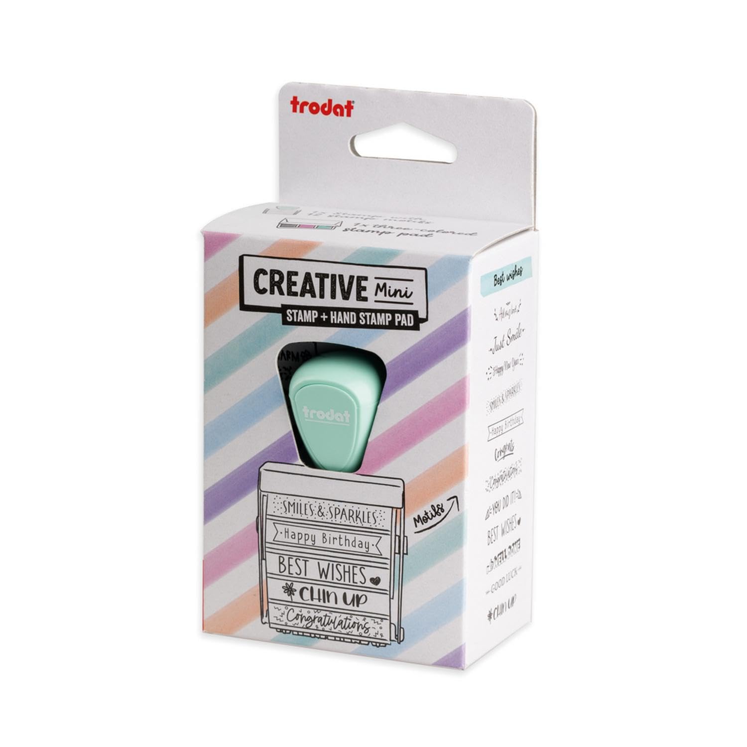 Trodat Creative Mini Stamp | Kind Messages | 12 Positive Sayings Including You’re Great, Thinking of You and Love You | Creative Rubber Stamp