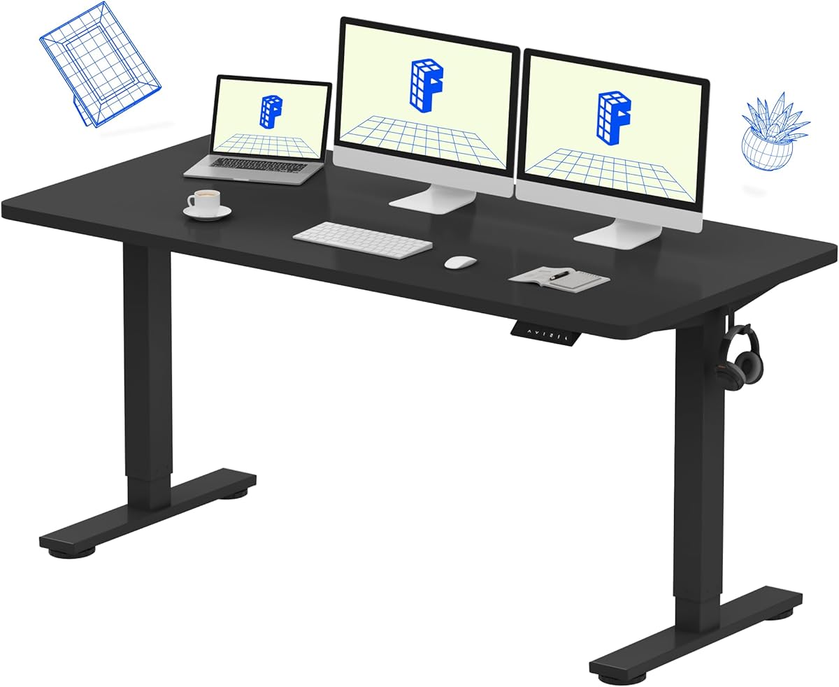 FLEXISPOT EN1 One-Piece Standing Desk with 1-Inch Thick Desktop, 60"x24" Electric Height Adjustable Desk for Home Office & Multi-Device Workstations, Black