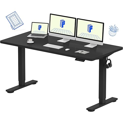 FLEXISPOT EN1 One-Piece Standing Desk with 1-Inch Thick Desktop, 60"x24" Electric Height Adjustable Desk for Home Office & Multi-Device Workstations, Black