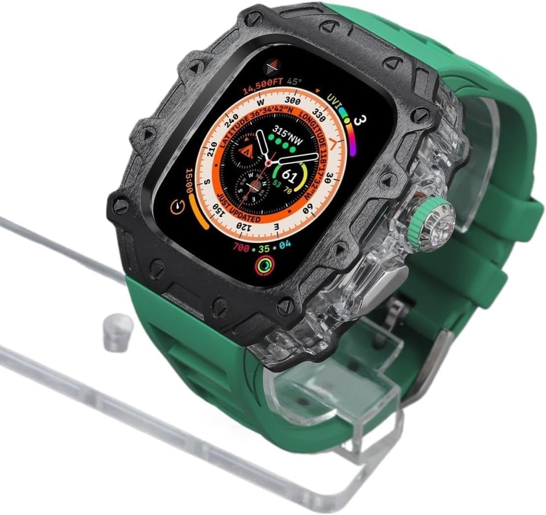 RM Style Alloy Watch Case+Watch Strap，For Apple Watch Ultra 2 49mm, Men Womens Sports Rubber Watch Band And Case Kit，For Iwatch 8 Series Replacement Watch Band