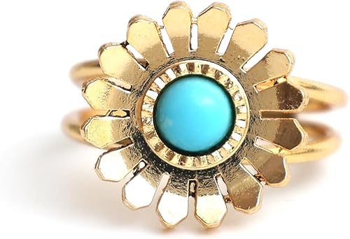 Gempires Green Onyx Ring, Hammered Flower Ring, Adjustable US Size 6 to US Size 9 Ring, Womens Jewelry, Hypoallergenic 14k Gold Plated, Lightweight,