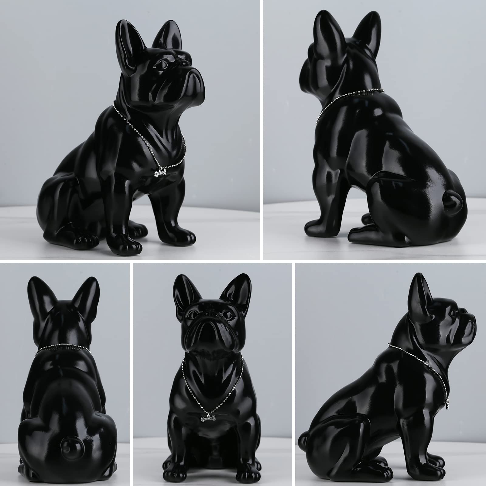 suruim Nordique Français Bouledogue Chien Statue Décoration de La Maison Accessoires Artisanat Résine Animal Ornement Figurine Salon Sculpture (Noir, 27X15X31cm)